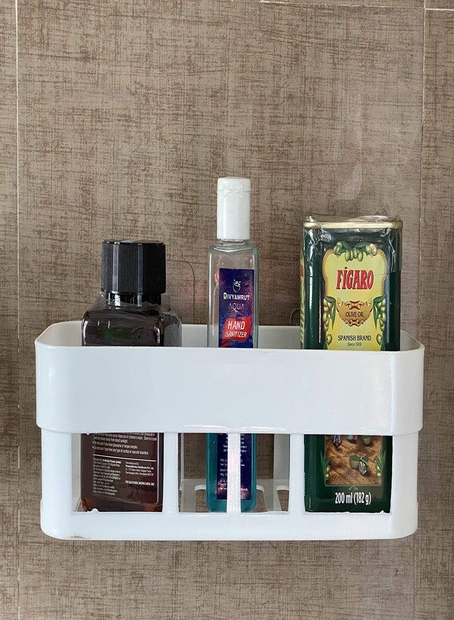 FosCadit High Quality White Plastic Bathroom Shelves Storage Shelf Organization Rack Basket with Multipurpose Kitchen Wall Holder Storage Box with Strong Magic Sticker (White) - Image 3
